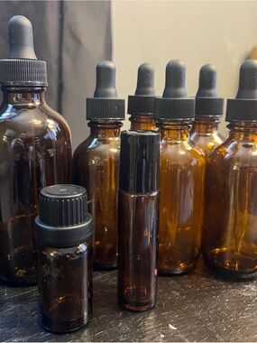 Amber Glass Dropper Bottles & Roller Set - Brown